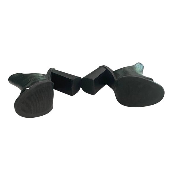 Black Croc-Embossed Open Toe Block Heel Mules Size 8.5 Y2K Chunky - Picture 4 of 5